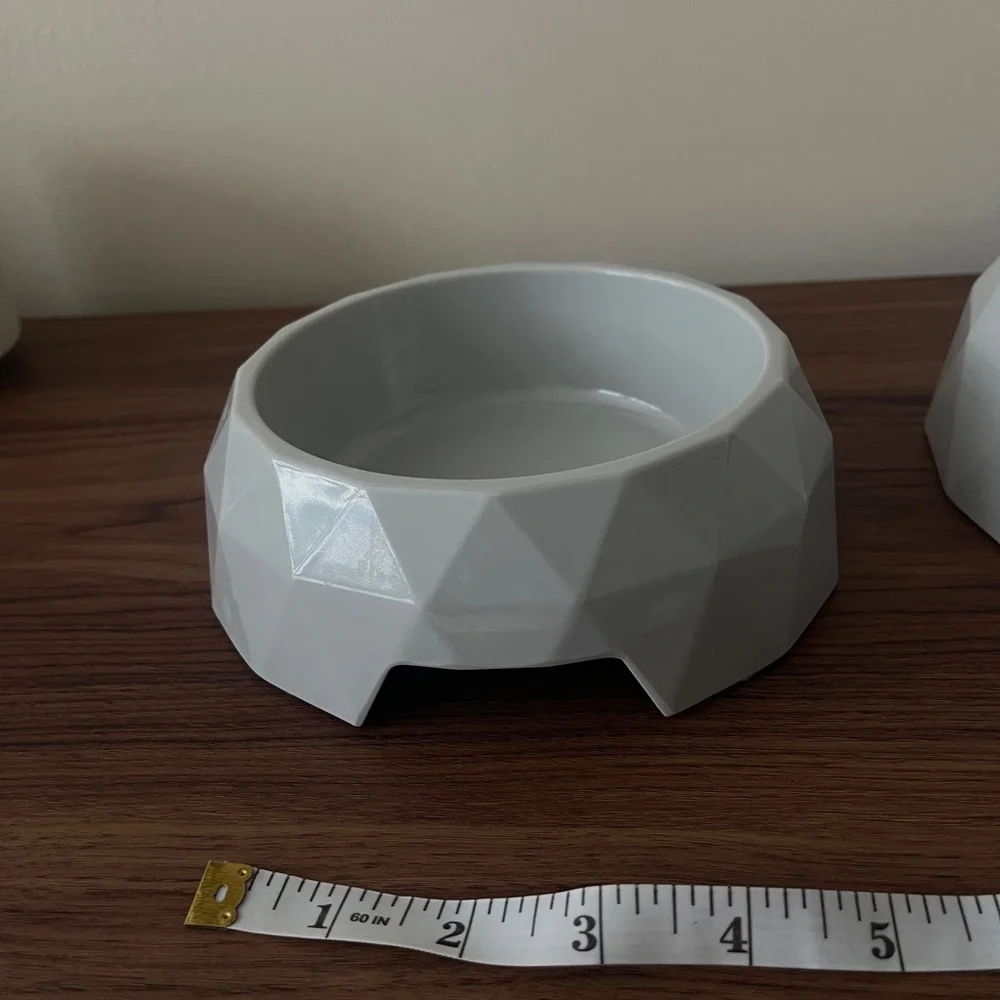 Set of 2, Gray Modern Geo Textured Pet Dog Cat Bowls Food Water